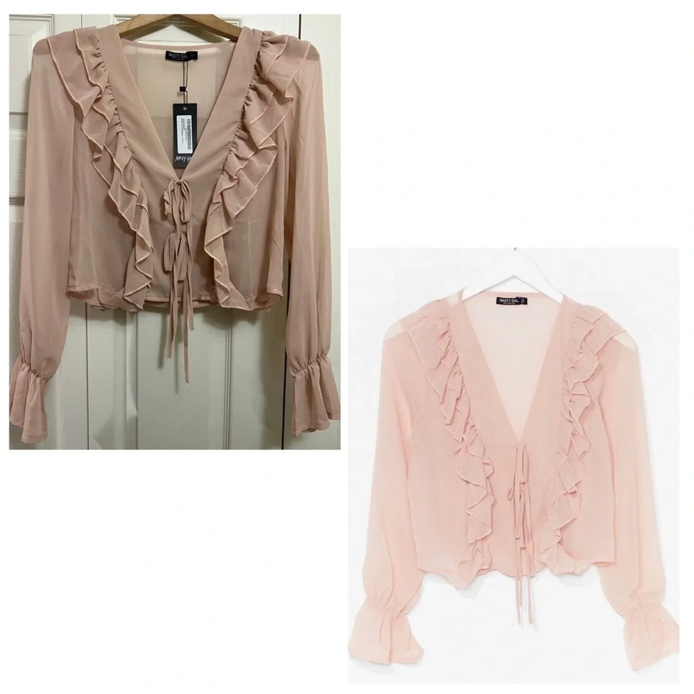 Nasty Gal Ruffle Chiffon Tie Front Blouse - Picture 5 of 15